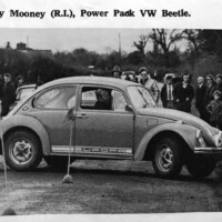 Larry Mooney Head of Marketing and PR VW Ireland.autotests a Uropa Cars Power Pack Beetle in March 1973 at a TDC Dublin trial. From Auto Ireland magazine.