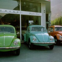 An Extra-Kafer alongside two Pop Beetles at the Garage Blatter Dealership in Visp, Switzerland. Courtesy Christoph Blatter.