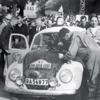 Liege - Sofia - Liege 1964 - Swedish team Scania-Vabis. Photo courtesy Mike Walravens.as originally photographed by Andre van Beever .