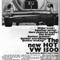 UK Dealer VW 1500 ad - Autocar, January 1967. The use of the EU 1 plate was 'borrowed' and got VW GB into trouble with it's owner.