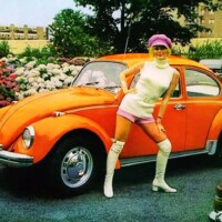 UK TV and movie actress Veronica Carlson poses with her June Beetle February 1972. Photo taken by Ron McFarlane