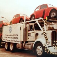 A transporter leaves the VW de Mexico plant on its way to Emden.