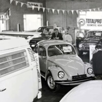 Hayselden Garage, South Yorkshire, UK with a Big Beetle in the rear.