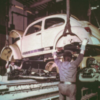 Bodyshell meets chassis on the Wolfsburg or possibly Belgian line.