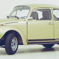 VW promotional photograph with side stripe label 'big bug\"