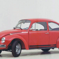 VW promotional photograph with side stripe label 'city bug\"